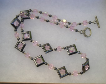 Pretty Pink Crystal & Hematite Toggle Necklace