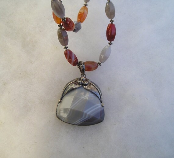 Beautiful Meran Sterling 925 Laced Agate Moss Car… - image 2