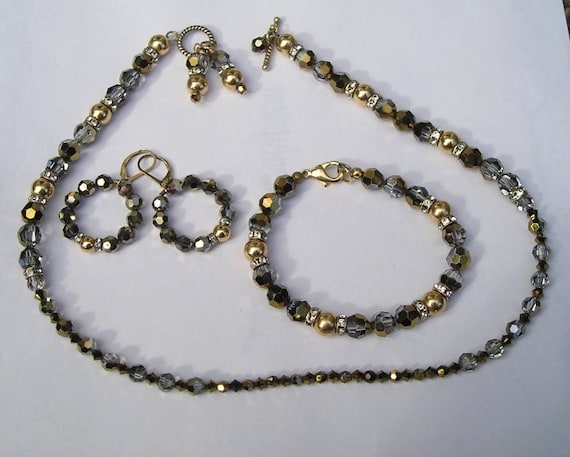 Gold Filled Crystal Rhinestone Necklace Bracelet … - image 1