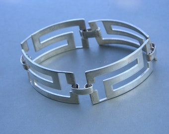 Vintage Sterling 925 Abstract Design Link Wide Bracelet 7 1/2" Length