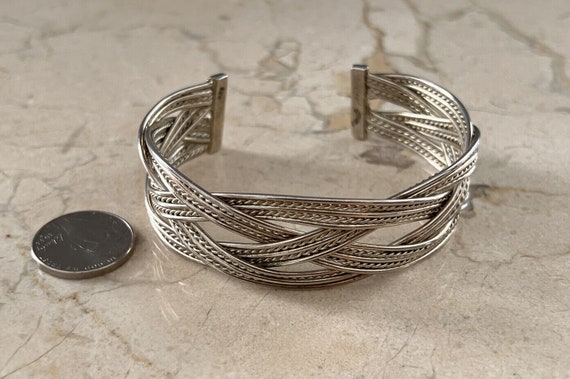 Vintage Sterling 925 Taxco Braided ornate Cuff Br… - image 3