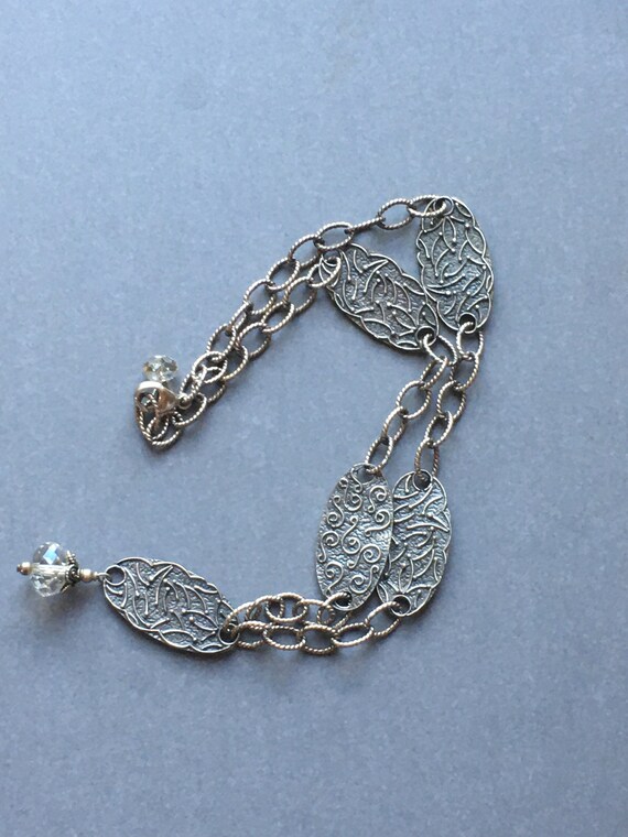 Ornate Scroll Silver tone  Panel Link Crystal Dro… - image 4