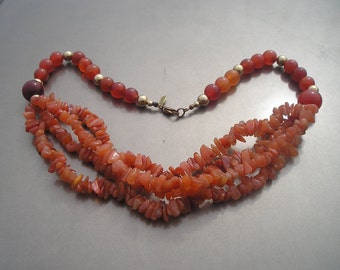 Karla Jordan Carnelian Orange Agate Multi Strand Nugget Bead Necklace