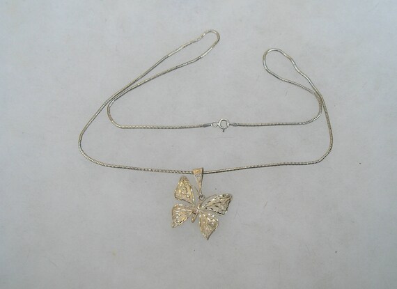 Pretty Diamond Cut Sterling Butterfly Pendant Ste… - image 3
