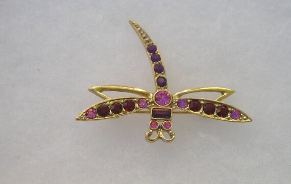 cute Vintage Pink Red Purple Rhinestone Dragonfly… - image 4