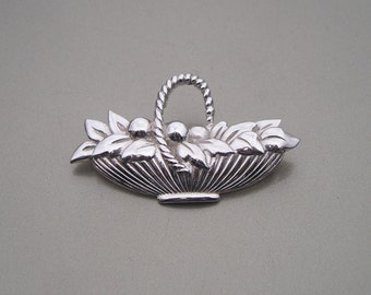 Lovely Deco Rhodium Plated Basket Flower Pin Brooch