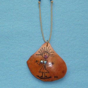 Handmade &quot;Crazy Woman&quot; Gourd Pendant on leather cord