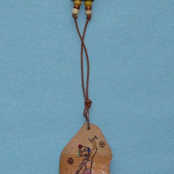 Handmade "Dancing Kachina" Gourd Pendant on leather cord