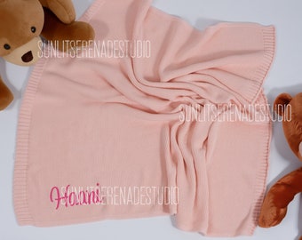 Customized Name Newborn Baby Blanket: Soft, Breathable Cotton Knit Blanket for Stroller,Baby Shower or Newborn Gift