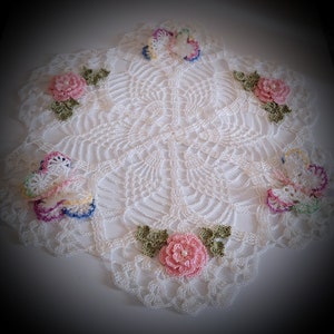 New!  Handmade Crochet Butterfly Roses Doily!  Made To Order - Choose your color!