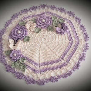 New!! Lavender Petite Butterfly Roses Crochet Doily!