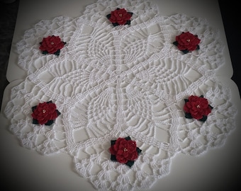 New!  Handmade Crochet Christmas Poinsettia Doily!  Made To Order - Choose your color!