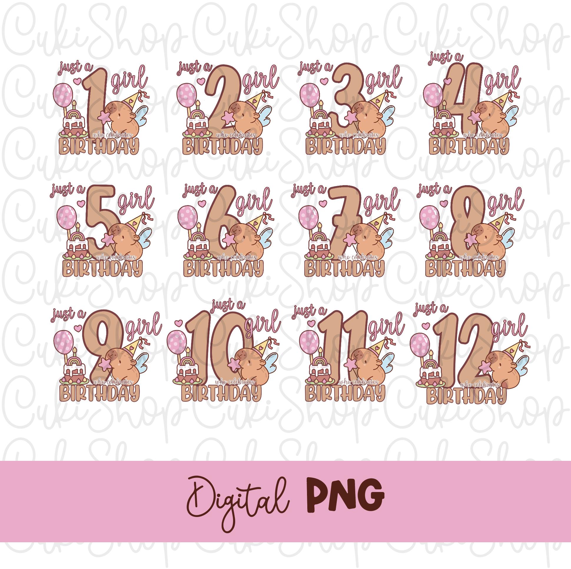 Capybara Girl Birthday #1 to #13 Png Digital Files