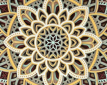 10" mandala meerlaagse papierkunst op houten paneel