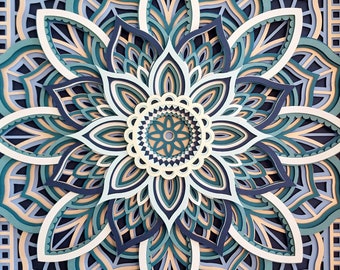 12" Mandala, Blues, with Frame