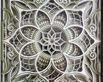 12" Multilevel 3D Paper Mandala with Frame