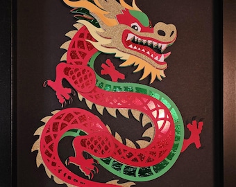 Chinese Dragon 3D Layered Paper in Shadowbox