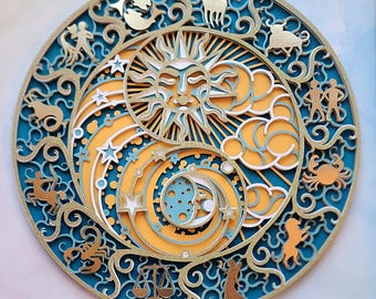 Zodiac, Sun and Moon Mandala 3D Paper Art