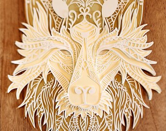3D Paper Art Wolf, framed in shadowbox