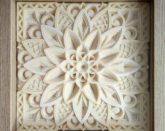 12" Intricate Mandala, Cream and White, in Shadowbox