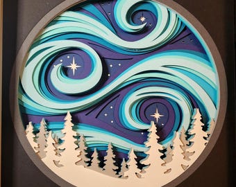 Northern Lights 3D Paper Art in Shadowbox