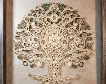 Tree with Cogs 3D Paper Art
