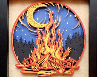 Campfire 3D Paper Art in Shadowbox