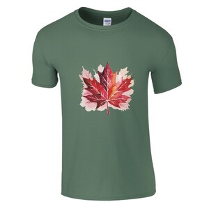 メープルリーフシャツ、カナダデーTシャツ、カナダ人へのギフト、カナダシャツ、カナダTシャツ、ユニセックスTシャツ、レディースTシャツ Military Green