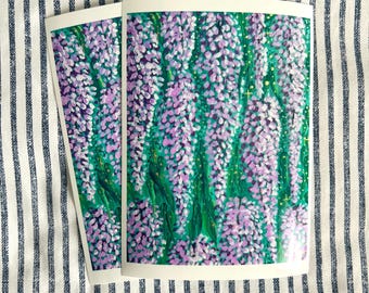 whispering wisteria. art print, Purple Wisteria Art, Whimsical Floral Wall Decor, 5x7 Glossy and Textured Matte Studio Print