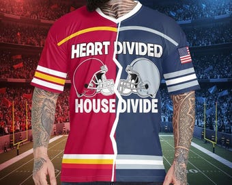 Custom Two Football Team Shirt, Heart Divided Football Jersey, House Divided Shirt, Split Team Shirt, Football House Divided Jerseys