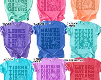 COMFORT COLORS Custom Mascot Comfort Colors Tee, School Spirit Shirt, Mascot Team Shirt, Custom School Team Name, Football Mom Shirt