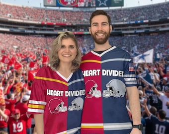 Personalized House Divided Football Jersey, Custom Split Team Shirt, Two Team Heart Shirt Gift, Football House Divided Jerseys