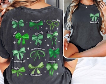 Custom Scout Troop Bow Shirt, Personalized Troop Shirts, Scout Team Troop Number Sweatshirt, Camping Girl Coquette Shirt, Scout Life Apparel