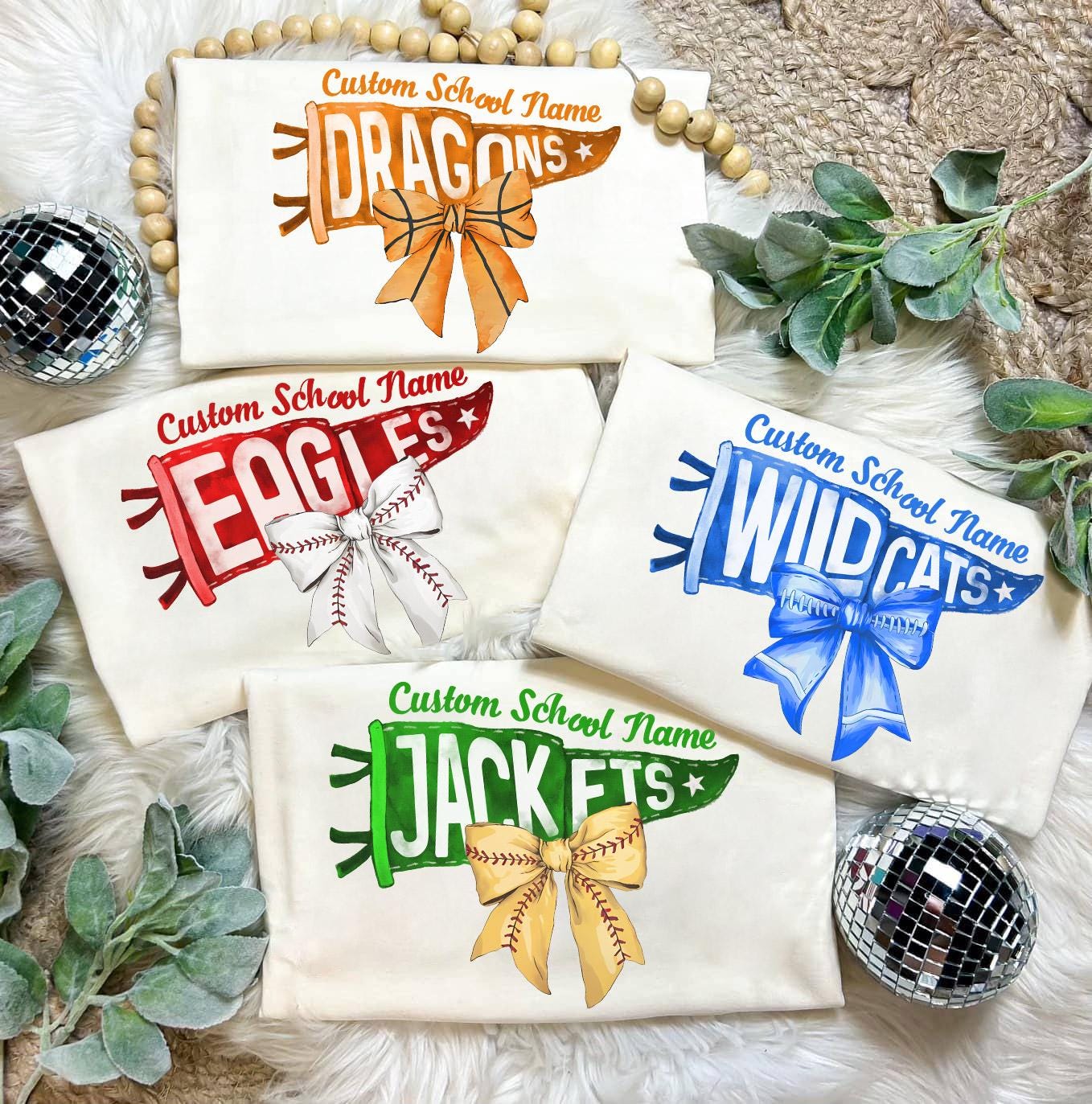 Custom Vintage Watercolor Pennant Bow Shirt, High School College Football Pennant, Baseball Pennant, Mascot High School Tee, Softball Flag