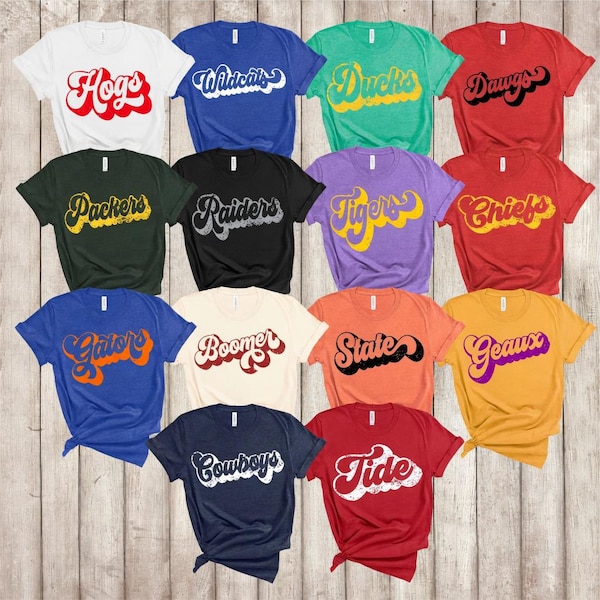 Retro Mascot Team Spirit Tee, Custom School Groove Shirt
