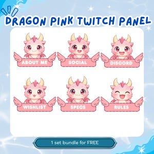 Fantasy Dragon Twitch Panel Bundle – Cute Pink Anime Stream Labels for VTuber & Twitch Overlay
