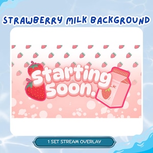 Pink Strawberry Twitch Overlay Stream, Kawaii Pastel Twitch Overlay, Cute Strawberry Stream Screen, Pink Twitch Animated, Twitch Panels Pack