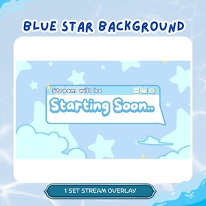 Blue Sky Twitch Overlay Stream, Kawaii Cloud Star Twitch Overlay, Pastel Blue Stream Screen, Cute Overlay Animated, Twitch Panels Pack