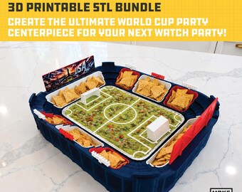 Paquete STL de estadio de snacks para la Copa del Mundo / Estadio de chips y salsas imprimible en 3D / Bandeja para fiestas de fútbol / Archivos Bambu 3MF / Descarga digital