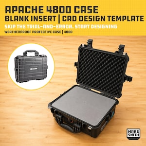 May include: A black Apache 4800 protective case with a blank gray foam insert. The case is open, revealing a textured black foam lid liner and a flat gray base insert. A circular inset shows the closed case with the Apache logo on the front.
