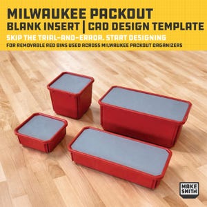 Milwaukee Packout Red Bin CAD-mallpaket | Kvadratisk och rektangulär (grund + djup) | 3D-utskrift i STL-format för anpassad organisatörsdesign
