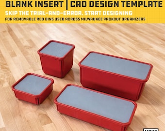 Paquete de plantillas CAD para contenedores rojos Milwaukee Packout: cuadrados y rectangulares (superficiales y profundos) / Impresión 3D STL para diseño de organizador personalizado