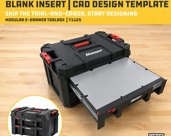 Modello CAD/STL per la stampa 3D di un inserto vuoto per cassetta degli attrezzi Bauer a 2 cassetti, ideale per la progettazione di organizer personalizzati.