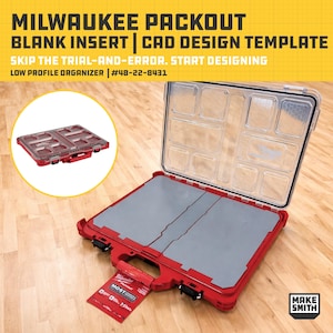 Plantilla CAD de inserto en blanco para organizador de perfil bajo Milwaukee Packout (48-22-8431) / STL de impresión 3D para diseño de organizador personalizado