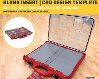 Plantilla CAD de inserto en blanco para organizador de perfil bajo Milwaukee Packout (48-22-8431) / STL de impresión 3D para diseño de organizador personalizado