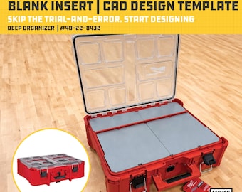 Plantilla CAD de inserto en blanco para organizador profundo Milwaukee Packout (48-22-8432) / STL de impresión 3D para diseño de organizador personalizado