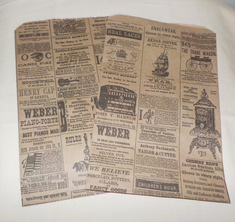 50 Vintage Newsprint Newspaper Brown Paper Kraft Bags. Etsy