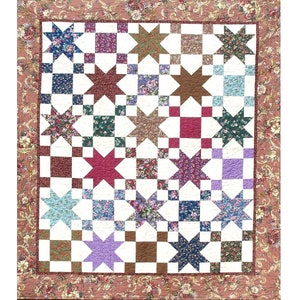 STARS & PATIENCE Quilt E-Pattern B J Q 107 Printable Download Pdf Diy Free Shipping Digital White Brown Purple Red Blue Green Pink image 1