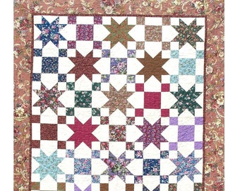 STARS & PATIENCE Quilt E-Pattern - B J Q 107 --- Printable Download Pdf Diy Free Shipping Digital White Brown Purple Red Blue Green Pink