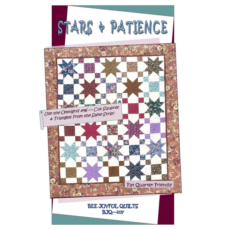 STARS & PATIENCE Quilt E-Pattern B J Q 107 Printable Download Pdf Diy Free Shipping Digital White Brown Purple Red Blue Green Pink image 4